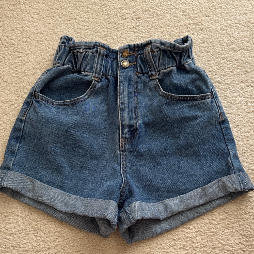 Forever 21 Dark Blue Paperbag Waist Denim Shorts